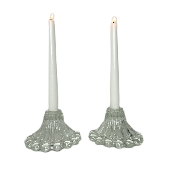 Set Of Vintage Clear Glass Round Ball Edge Home Decor Candlestick Holders